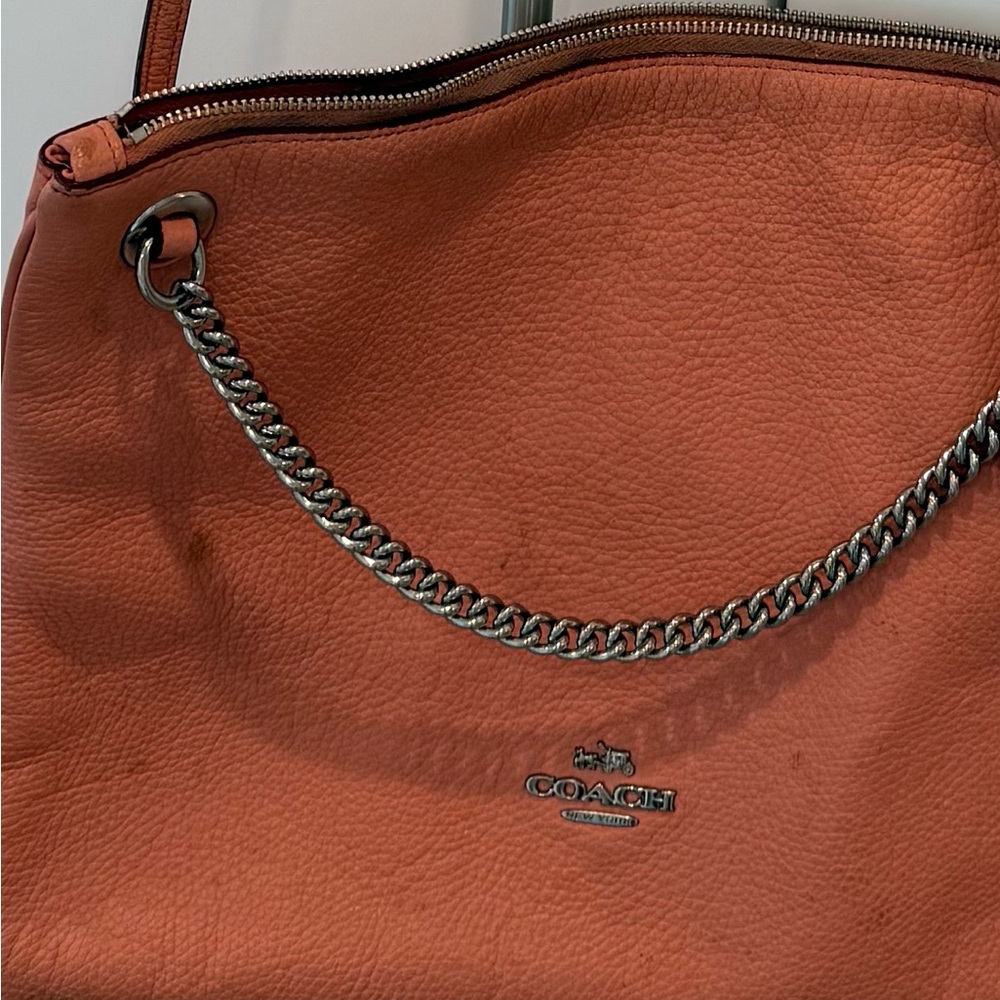 Coach Pebbled Leather Crossbody Bag in Pale Pink with Chain Accent - Picture 7 of 7